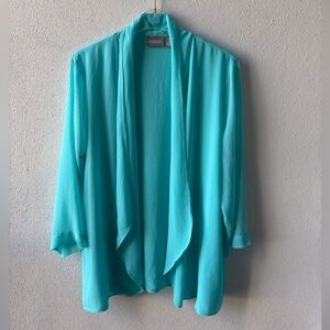 Chico’s XL Turquoise Sheer Open Cardigan Lightweight Office 3/4 Sleeve‎